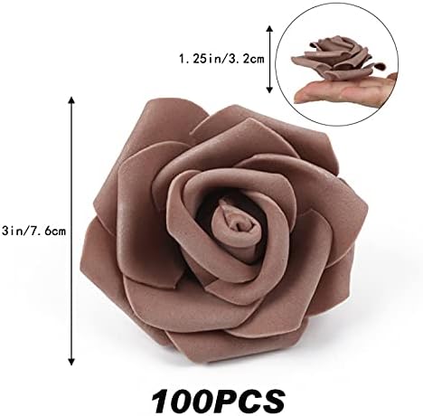 Artificial Rose Flower Heads, 100pcsDark Brown Roses Artificial Flower Foam Rose for DIY Wedding Bouquets Centerpieces Arrangements Party Baby Shower Home Decor (Stemless,Dark Brown)