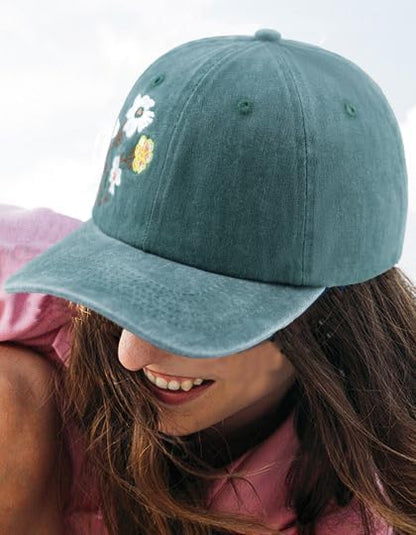 Embroidery Golden Blooms Washed Plain Baseball Cap,Retro Adjustable Dad Hats Gift for Men/Women,Unstructured