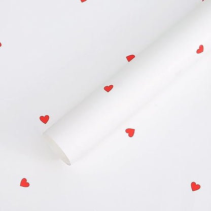 20 Sheets Solid Color Love Heart Flower Wrapping Paper,Waterproof Florist Bouquet Supplies,DIY Crafts,Gift Packaging or Gift Box Packaging, 22.8x22.8Inch (White Red)