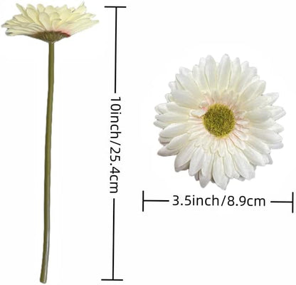 10PCS Artificial Gerbera Daisy Silk Flowers Faux Flower for Party Home Kitchen Garden Wedding Decor (Cream White)