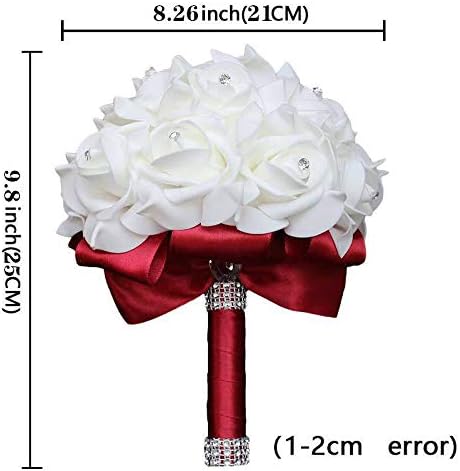Wedding Bouquet, Purple Bouquet for Bride Bridesmaid with Diamond Soft Ribbons, Artificial Rose Bridal Holding Flowers for Party Church