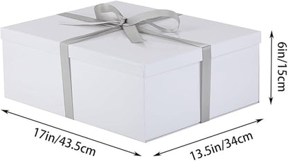 Extra Large Gift Box with Lid 17x13x6 Inches, White Gift Boxes for presents Packaging for Birthdays, Valentine's Day, Christmas, Anniversaries (Include Shredded Paper Fill, Envelope Card Ribbon)