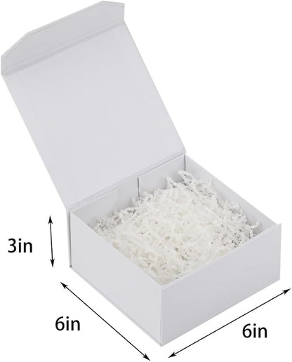 1 Pcs 6x6x3 Inch White Magnetic Gift Box Small Magnetic Box with Crinkle Paper White Small Gift Box with Shredded Paper Luxury Gift Boxes with Lids for Presents