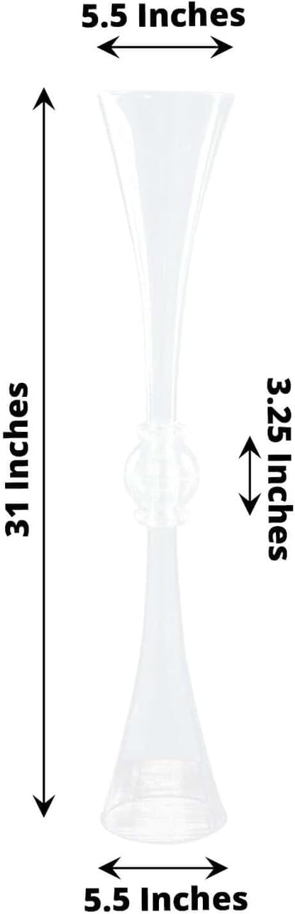 Efavormart 2 Pack | 31" Clear Crystal Embellishment Trumpet Table Centerpiece, Reversible Plastic Flower Vase