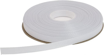 Solid Grosgrain Ribbon 25 Yard Each Roll 100% Polyester Woven Edge (1/4", White)