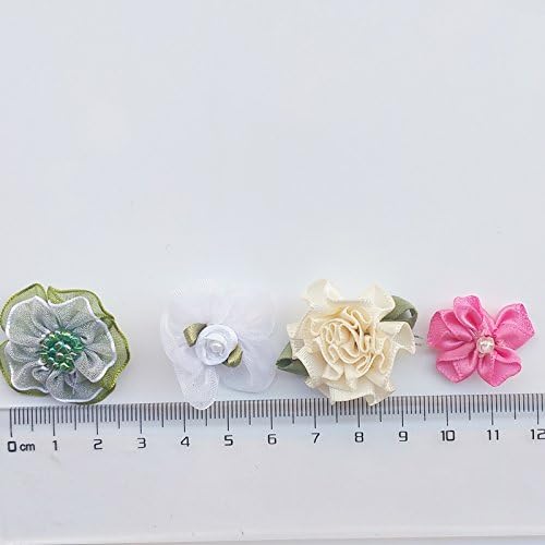 Chenkou Craft Mix Bulk 50pcs Ribbon Flowers Bows Craft Wedding Ornament Appliques A0241