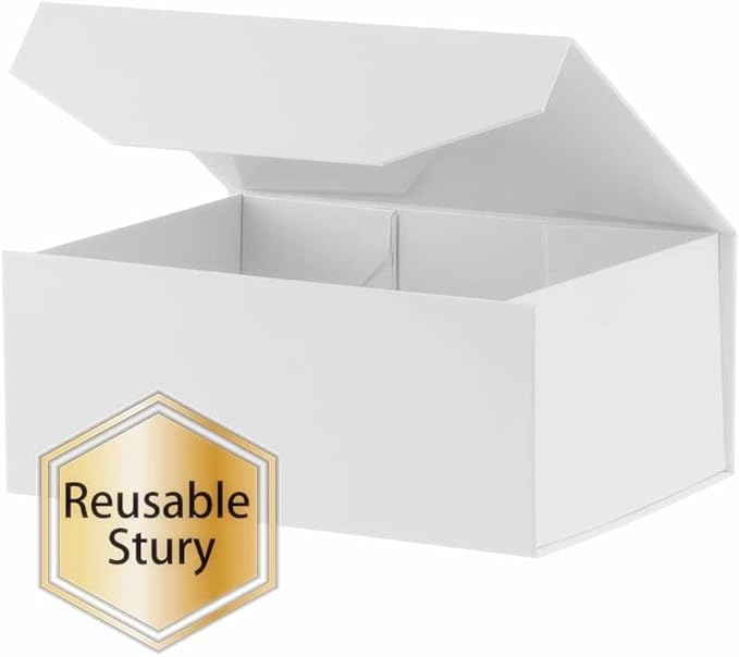 5PCS White Gift Box with Ribbon 9.5x7x4 Inches，Sturdy Gift Box with Lid for Gift Packaging, Foldable Magnetic Closure Storage Boxes, Bridesmaid proposal box, Rectangle Collapsible Box