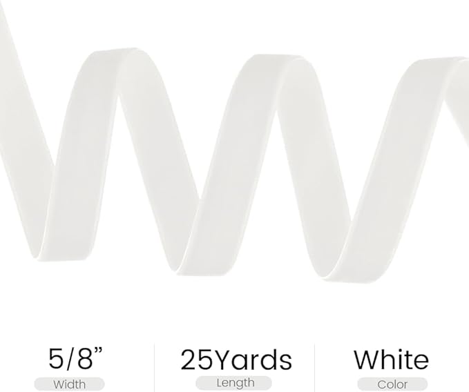5/8" Wide x 25 Yards Velvet Ribbon, Vintage Single Face Velvet Ribbons for Gift Wrapping, Christmas Wrapping Bows, Wedding Decor, Sewing and More (White)