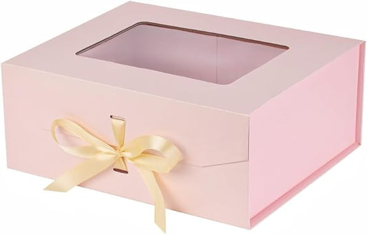 Large Gift Box for Presents with Ribbon 13.2x11x5.3 Inches Clear Gift Box with Window Magnetic Closure Gift Boxes with Lids