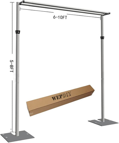 Portable Pipe and Drape Heavy Duty Backdrop Stand, ADJ Metal Frame and Heavy Metal Base for Wedding, Birthday Party, Photography Backdrop(Tall-8FT & 2*CrossBar-10FT & Hangers)