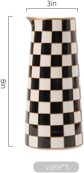 Porlien Checker Porcelain Flower Vase Home Decor Set of 2 with 5.5' High and 8' High Flower Bottle