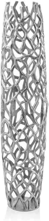 Modern Day Accents 3597 Rama Silver XL Twigs Barrel Floor Vase, Statement Piece, Tall Standing, Corner Decor 9" Lx 9" W x 40" H, House & Office Decor