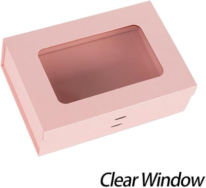 5 Pcs Pink Gift Box for Presents with Ribbon 10.8x7.5x3.5 Inches Clear Gift Box with Window Magnetic Closure Gift Boxes with Lids