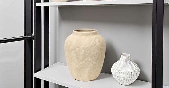 Handcrafted Moon Jar Ceramic Vase - Textured Beige Spherical Pottery - Minimalist Wabi-Sabi Home Decor - Natural Finish Round Vase [11.8" W x 12.6" H]
