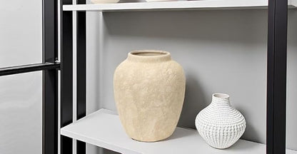 Handcrafted Moon Jar Ceramic Vase - Textured Beige Spherical Pottery - Minimalist Wabi-Sabi Home Decor - Natural Finish Round Vase [11.8" W x 12.6" H]