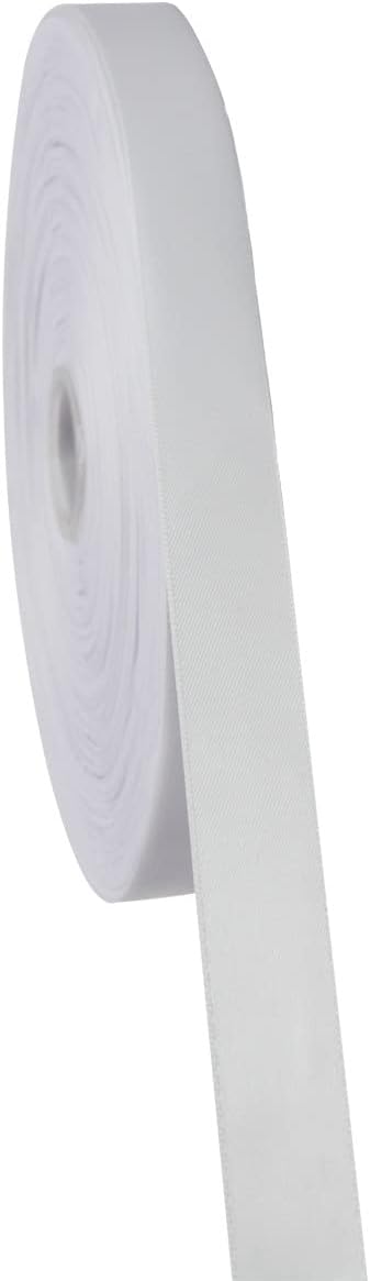 White Double Faced Satin Ribbon 7/8 Inch - 100 Yards Continuous Soft Gift Wrapping Package Ribbon for Invitations, Flower Bouquets, Weddings, Bows, Hair Decoration, Valentine's Day, and Mother's Day