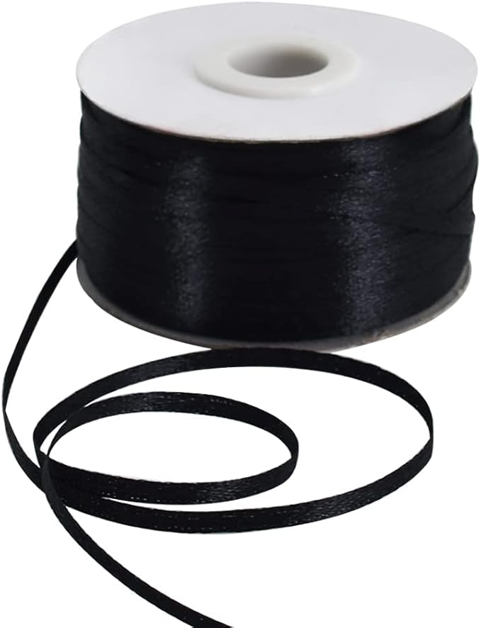 TONIFUL 1/8 Inch x 200 Yards Black Thin Solid Satin Ribbon Giant Spool Double Face Ribbons for Crafts Hanging Tags Invitation Card Balloons Bouquet Hair Gift Wrapping Party Decoration,Halloween