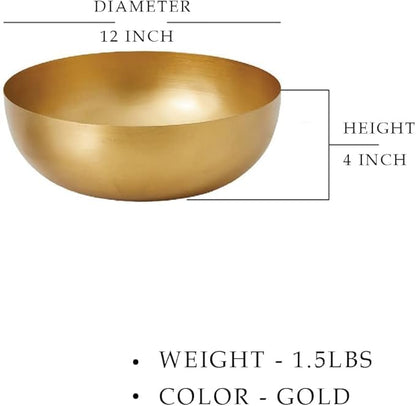 Serene Spaces Living Vintage Gold Decorative Iron Bowl, Table Centerpiece, Fruit Bowl, Floating Candle-Holder, Flower Bowl Vase, Potpourri, Catchall, Dining Table, 12" Diameter & 4" Tall, Set of 6