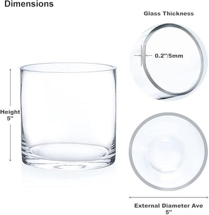 Enova Floral Clear Glass Cylinder Vase 5 x 5 Inches Round Flower Vase, Pillar Candle Hurricane Floating Candle Holder Vase, Small Floral Glass Vase for Decoration Home, Wedding Centerpiece (1 Piece)