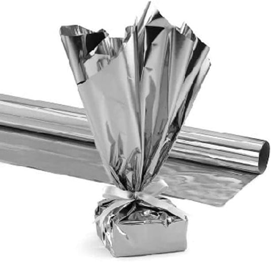 PMU Gift Wrap Mylar Roll Metallic Silver 2-sided, 48 Inches X 25 Ft Roll 1.4 Mil Highly Reflective Mylar Film, Great for Gifts, Birthdays, Christmas, Baskets, Arts & Crafts