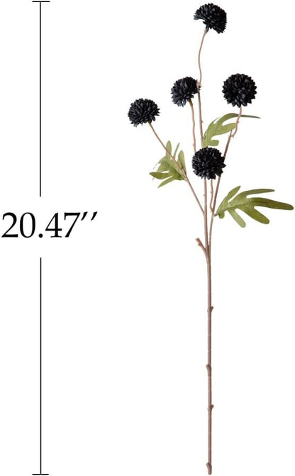 Laelfe Black Kiku Artificial Flower - 5 Pcs Fake Pompon Mums Silk Small Chrysanthemum Faux Ball Fall Flower Stem Decor for Halloween Wedding Filler DIY Bouquet Centerpieces Arrangements Shower(Black)