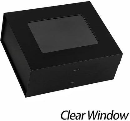 5 Pcs Black Gift Box for Presents with Ribbon 13.2x11x5.3 Inches Clear Gift Box with Window Magnetic Closure Gift Boxes with Lids