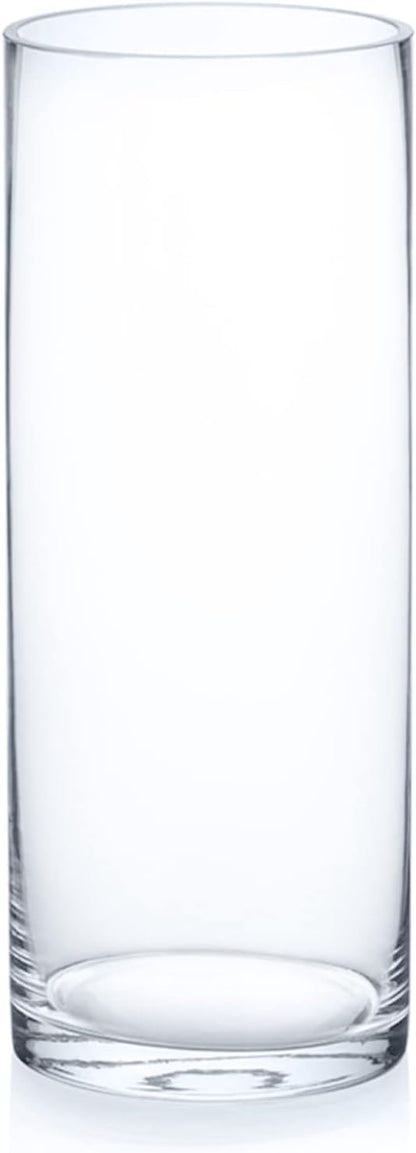 Enova Floral Clear Glass Cylinder Vase 4 x 10 Inches Round Flower Vase, Pillar Candle Floating Candle Holder Vase, Tall Glass Vase for Flowers, Glass Vase for Decor, Wedding Centerpieces (1 Piece)