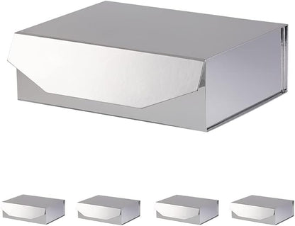 5 Silver Large Gift Boxes with Lid 13x9x4 Inches, Bridesmaid Proposal Boxes, Hard Collapsible Gift Box with Magnetic Closure, Groomsman Box Reusable Gift Boxes for Clothes (Glossy Silver)