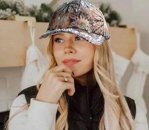 Bling Baseball Caps for Women, Rhinestone Summer Flower Baseball Hat, Adjustable Spring Fall Denim Sequin Jean Hat