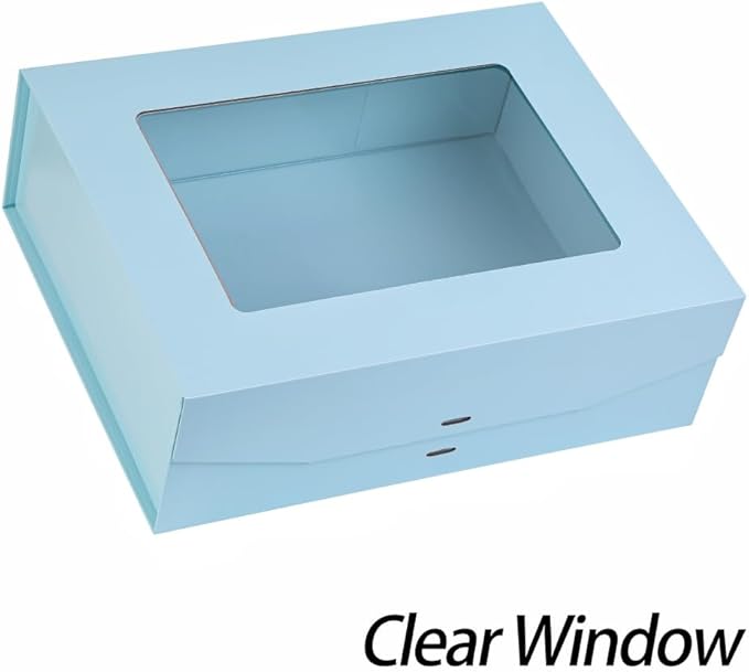 3 Pcs Blue Extra Large Gift Box for Presents with Ribbon 16.5x13x5.3 Inches Clear Gift Box with Window Magnetic Closure Gift Boxes with Lids