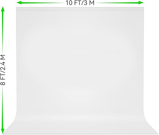 8X10 FT White Backdrop, 100% Polyester Photography Background Curtain Screen, Foldable White Screen Washable for Professional Photoshoot Portraits Party Video Studio