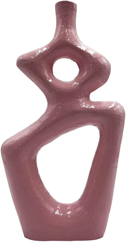 12 Inch Tall Decorative Handmade Aluminum Gourd Flower Vase in Pink