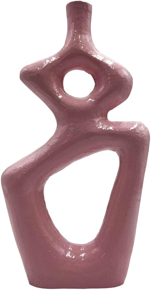 12 Inch Tall Decorative Handmade Aluminum Gourd Flower Vase in Pink