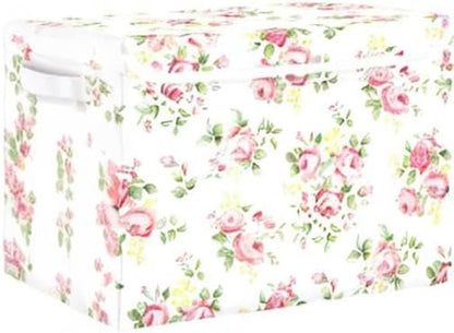 Flower Baskets Collapsible Storage Bins with Lids, Pink Rose Flower Floral Storage Boxes Clothes Baskets for Organizing