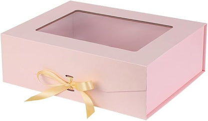 Pink Extra Large Gift Box for Presents with Ribbon 16.5x13x5.3 Inches Clear Gift Box with Window Magnetic Closure Gift Boxes with Lids