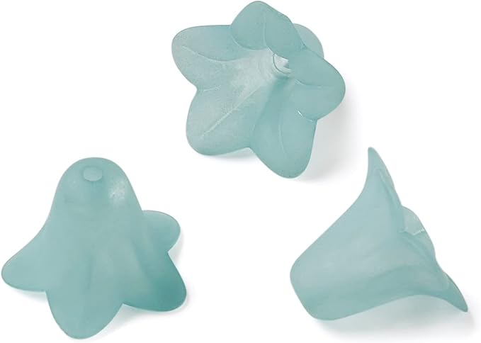Crafans 50Pcs Frosted Acrylic Flower Beads 17.5x12x1.5mm Transparent Floral Pendants Clear Flower Bead Caps Loose End Spacer Beads for Jewelry Making (Light Cyan)