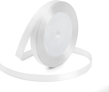 KMER LIFE 3/8 Inches x 25 Yards White Satin Ribbon Solid Fabric Ribbons for Crafts, Wedding Decor, DIY Hair Accessories, Sewing, Gift Package Wrapping, Valentine's Day Bouquet and More
