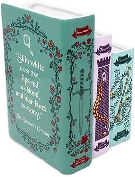 Steel Mill & Co Original Triple Book-Shaped Decorative Vase, Tiered Ceramic Bookshelf Decor, Unique Flower Holder for Book Lovers, Grimm's Fairy Tales