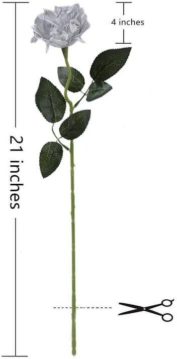 12 PCS Artificial Flowers Silver Roses, Silk Flowers Fake Long Stem Artificial Roses for Home Wedding Bathroom Kitchen Decorations (Silver)
