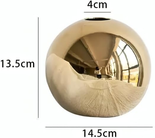 Ceramic Flower Vase for Home Decor – Round Ball Vase for Table, Shelf, Living Room Centrepiece | Modern Decorative Item for Home Office Decor (Gold) (Large)