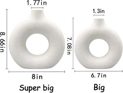 White Ceramic Vases Set 2 for Modern Home Decor,Boho Round Matte Pampas Flower Vases Minimalist Style for Wedding Dinner Living Room Office Coffee Table Decorative