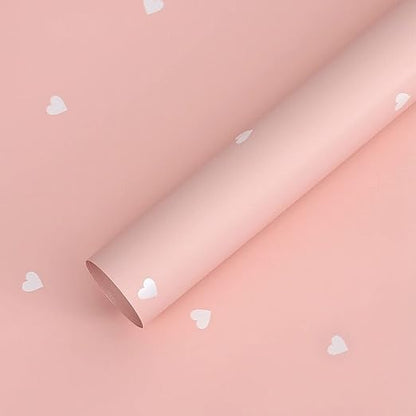 Solid Color Love Heart Flower Wrapping Paper Waterproof Gift Packaging Florist Bouquet Material 20 Sheets 22.8x22.8 Inch (Pink White)