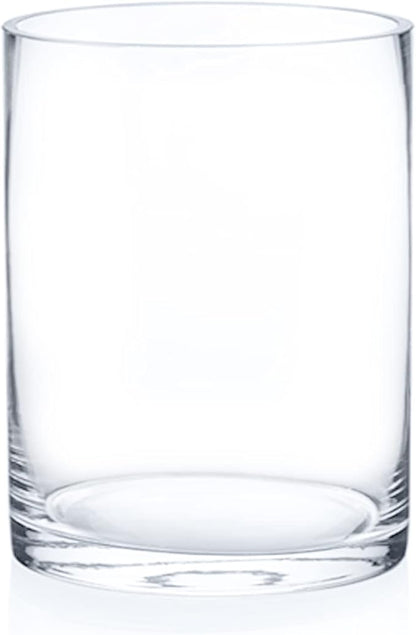 Enova Floral Clear Glass Cylinder Vase 6 x 8 Inches, Clear Flower Vases, Pillar Candle Hurricane Floating Candle Holder Vase, Glass Flower Vase for Wedding Centerpieces, Home Office décor (1 Piece)