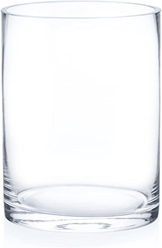 Enova Floral Clear Glass Cylinder Vase 6 x 8 Inches, Clear Flower Vases, Pillar Candle Hurricane Floating Candle Holder Vase, Glass Flower Vase for Wedding Centerpieces, Home Office décor (1 Piece)