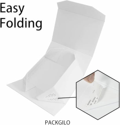 5PCS White Gift Box with Ribbon 9.5x7x4 Inches，Sturdy Gift Box with Lid for Gift Packaging, Foldable Magnetic Closure Storage Boxes, Bridesmaid proposal box, Rectangle Collapsible Box