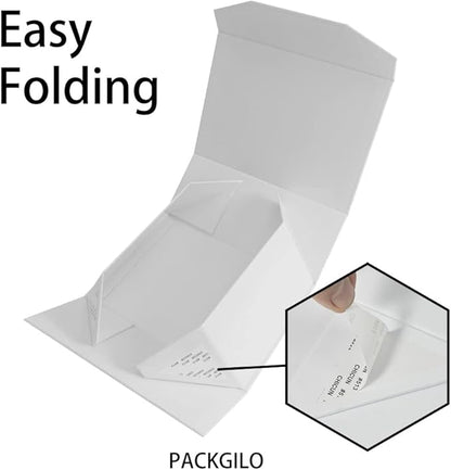 1PCS White Gift Box 9.5x7x4 Inches, Sturdy Gift Box with Lid for Gift Packaging, Foldable Magnetic Closure Storage Boxes, Bridesmaid proposal box, Rectangle Collapsible Box