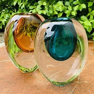 Crystal Vase, Modern Decorative Vase, Minimalist Floral Vase, Light Luxury Style for Home Decor, Centerpiece, Office, Pampas Grass, Dried Flowers, Flowers and Buds (Big Blue)