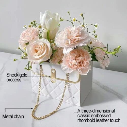 NADUSEP 6pcs Flower Paper Gift Box, Bouquet Storage Bucket Florist Handbag with Metal Chain Gift Case, Flower Boxes for Arrangements Wedding Valentine's Mother's Day Birthday Bridal Shower Graduation Anniversary Thanksgiving Christmas