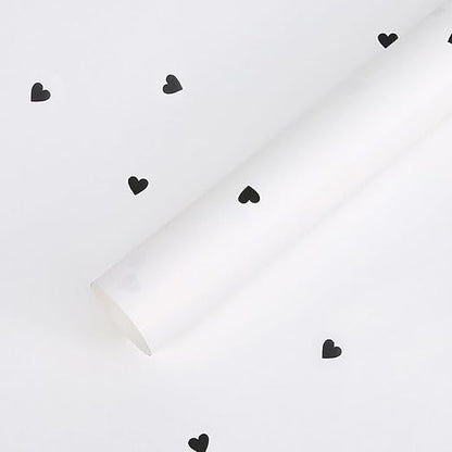 20 Sheets Solid Color Love Heart Flower Wrapping Paper,Waterproof Florist Bouquet Supplies,DIY Crafts,Gift Packaging or Gift Box Packaging, 22.8x22.8Inch (White Black)