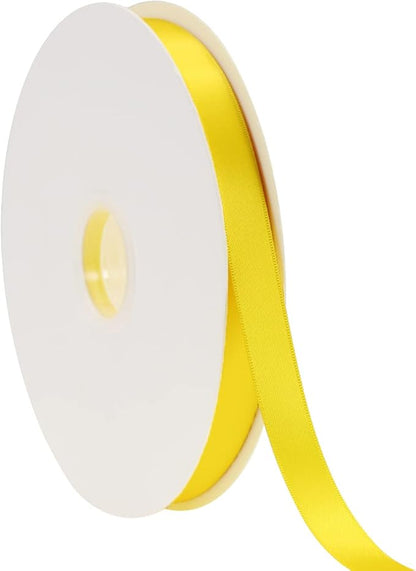 Yellow Double Faced Satin Ribbon 5/8 Inch (15mm) - 100 Yards Continuous Fabric Silk Bow for Flower Boutique, Gift Wrapping, Christmas, DIY Crafts, Hair Headband, Sewing, Wedding Decoration